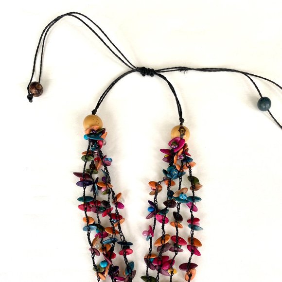 Panama Artisan Handmade Multi Colour Nut Beaded Adjustable String Necklace - Picture 3 of 15
